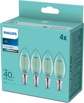 Philips LED Filament E14 - 4.3W (40W) - Koel Wit Licht - Niet Dimbaar - 4 stuks