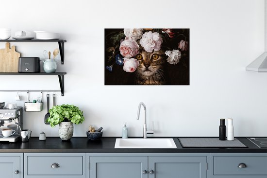 Affiche Chat - Fleurs - Art - 90x60 cm