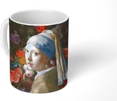 Mok - Koffiemok - Meisje met de parel - Bloemen - Oude meesters - Mokken - 350 ML - Beker - Koffiemokken - Theemok