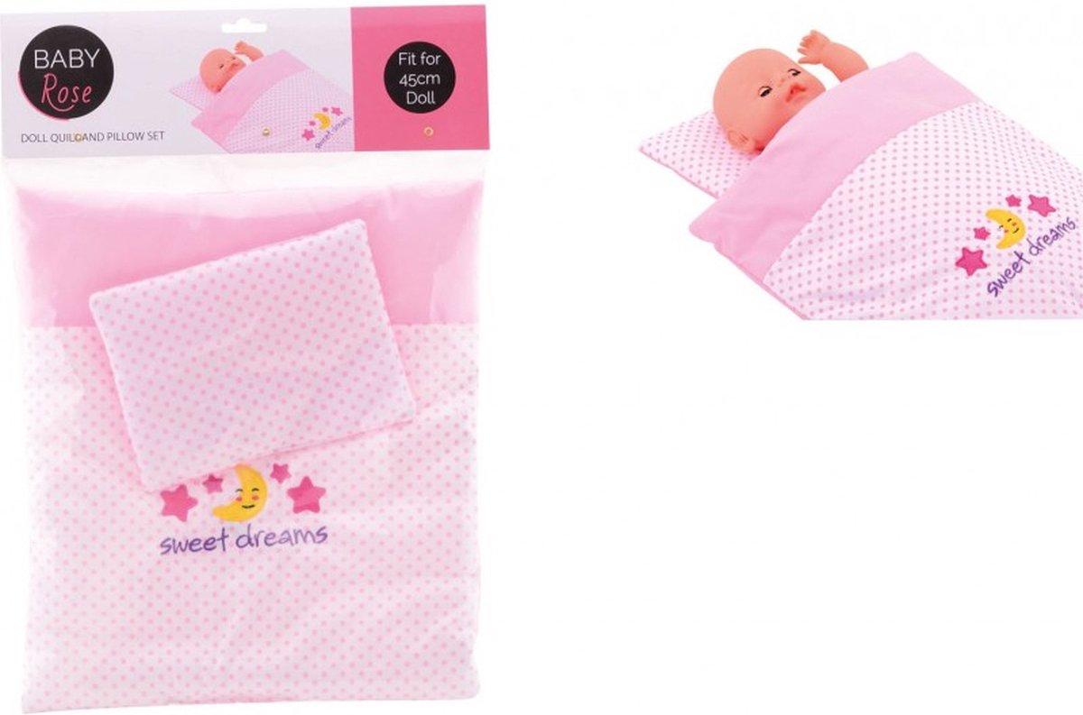 Johntoy - Baby Rose poppendeken en kussen set - Sweet dreams — afbeelding 7