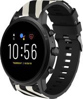 Siliconen Smartwatch bandje - Geschikt voor  Fossil Gen 5 gestreept siliconen bandje - zwart/wit - Strap-it Horlogeband / Polsband / Armband