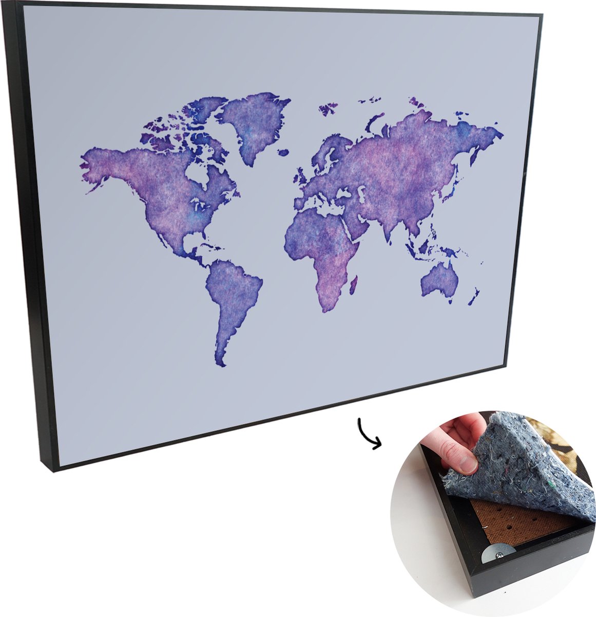 Afbeelding van product OneMillionCanvasses  Akoestische Panelen - Geluidsisolatie - Akoestisch Wandpaneel - Wanddecoratie - Schilderij - 90x60 cm - Wereldkaart - Waterverf - Simpel - Geluidsdemper - Isolatie platen