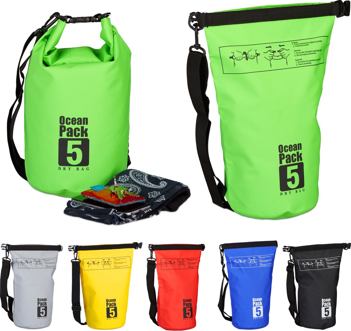 waterdichte tas - 5 liter - licht - ocean pack - groen