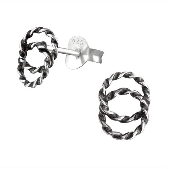 Aramat jewels ® - Zilveren oorbellen dubbel twisted 925 zilver 8x6mm geoxideerd