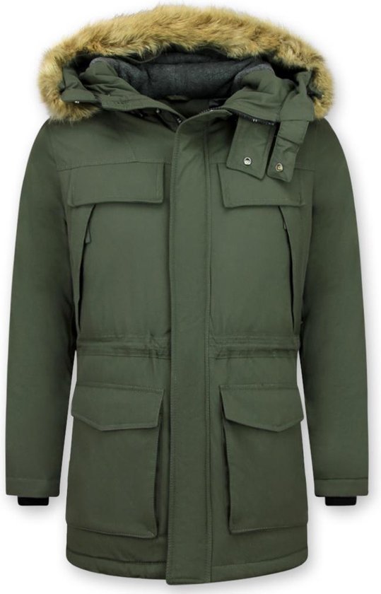 Parka Heren Winterjas - Winterjas Heren Bontkraag - Winterjassen Heren Lang - PI-891 - Groene Jas