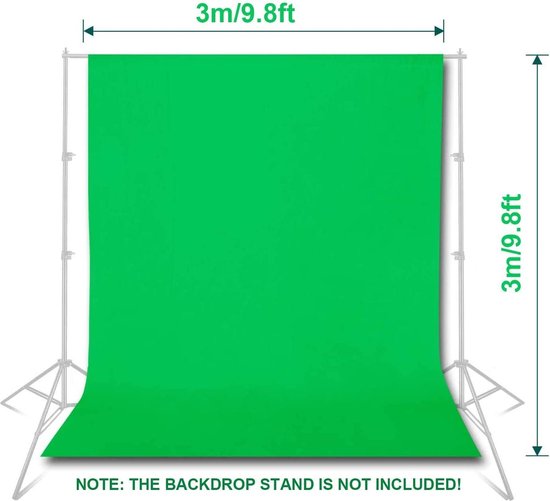 Greenscreen, 3 m x 3 m, groen scherm met 3 lijmklemmen voor fotografie ...