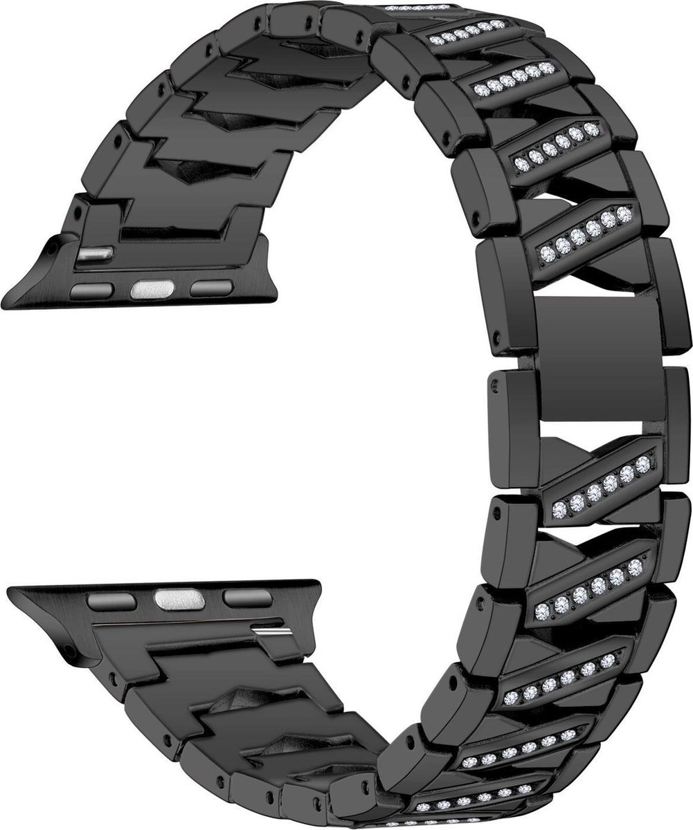 Fungus - Smartwatch bandje - Geschikt voor Apple Watch 42 / 44 / 45 / 49 mm - Series 1 2 3 4 5 6 7 8 9 SE Ultra iWatch - Metaal - Zigzag - Zwart