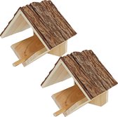 2x stuks vogelhuisje/voederhuisje/pindakaashuisje hout met dak van boomschors 16 cm - Vogelvoederhuisje - Vogel voederstation