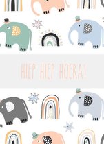 Verjaardagskaart - Ansichtkaart - A6 - 10x15cm - Olifanten - Hiep Hiep Hoera - 3 stuks