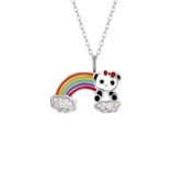 Ketting kinderen | Zilveren ketting met hanger, panda met glitterwolken en regenboog