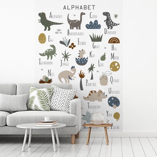 Papier peint - Papier peint photo peint Dinosaurus - Alphabet - Chambre d'enfant - Largeur 225 cm x hauteur 350 cm