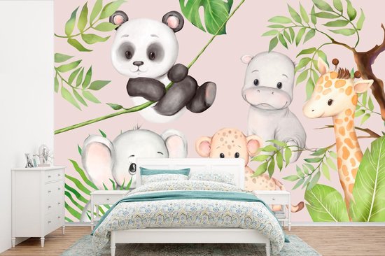 Papier peint - Papier peint photo Jungle - Animaux - Rose - Largeur 330 cm x hauteur 220 cm