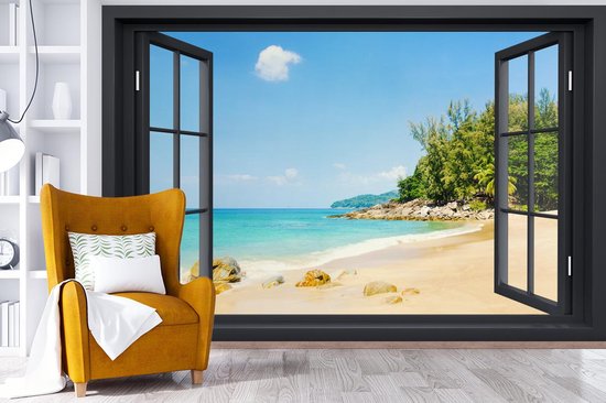 Papier peint - Papier peint photo peint Transparent - Plage - Zwart - Largeur 330 cm x hauteur 220 cm