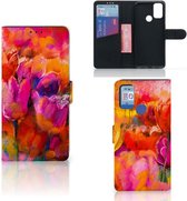 Coque Alcatel 1S (2021) Cuir PU Premium Housse Portefeuille Coque pour Tulipes