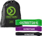 StreetGains Weerstandsbanden Set - 3 Stuks - Ideaal voor Assisteren bij Pull-ups en Optrekken - Verschillende Weerstandsniveaus - Inclusief Draagtas & Trainingsgids - Gemaakt van Natuurlijk Rubber - Resistance Bands - Fitnessbanden