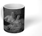 Mok - Fluitspelende herder en vier herderinnen - Schilderij van Gerard van Honthorst - zwart wit - 350 ML - Beker