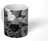 Mok - Een bloemdessin met verschillende kleuren - zwart wit - 350 ML - Beker
