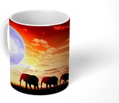 Mok - olifanten bij het landschap met een zonsondergang - 350 ML - Beker