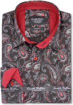 Heren Overhemd - Slim Fit - Watermerk Paisley - Zwart - Maat L