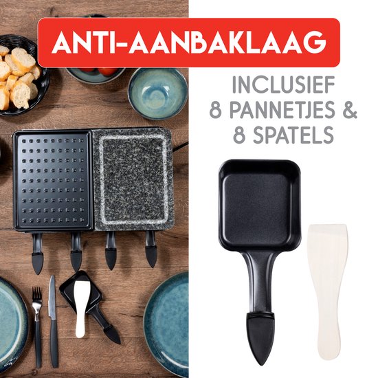 alpina Gourmetstel XL 8 Personen - Bakplaat met 8 Raclette Pannetjes en Spatels - Grillplaat met Regelbare Thermostaat - 1400W — afbeelding 5