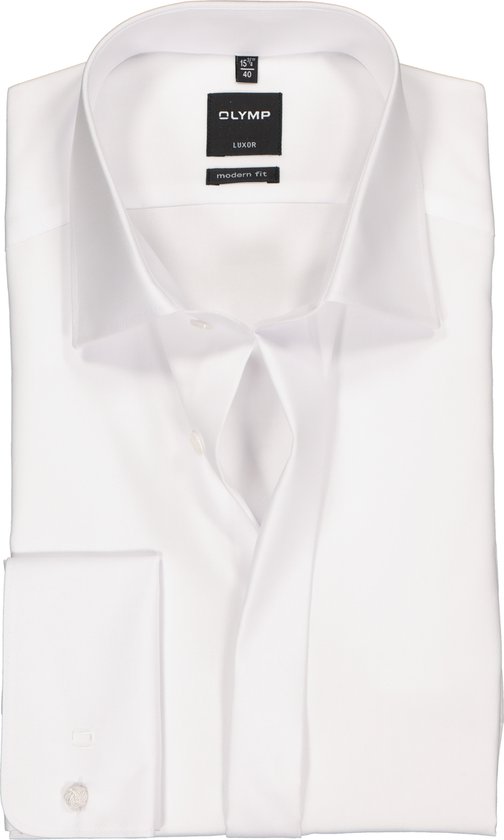 OLYMP Luxor modern fit overhemd - smoking overhemd - wit - gladde stof met Kent kraag - Strijkvrij - Boordmaat: 40
