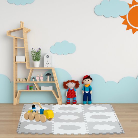 Relaxdays speelmat - foam wolk - 18 puzzelstukken - 91,5x91,5 cm - wit-grijs van Relaxdays — afbeelding 3