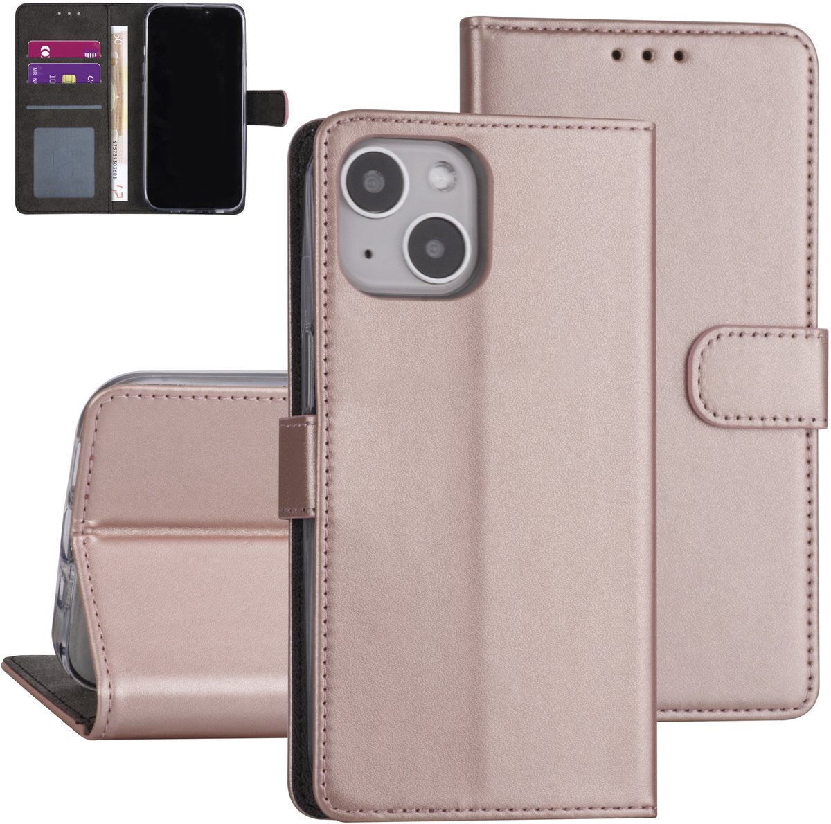 Rose Gold hoesje voor iPhone 13 - Booktype - Pasjeshouder - Magneetsluiting