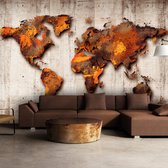 Zelfklevend fotobehang - De wereld in het brons, Wereldkaart, 3D look, premium print