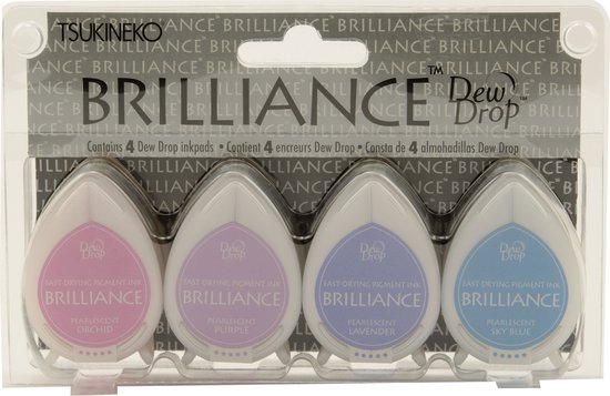 Foto: Brilliance drew drop stempelkussen set jewel tone parelmoer paars roze en blauw