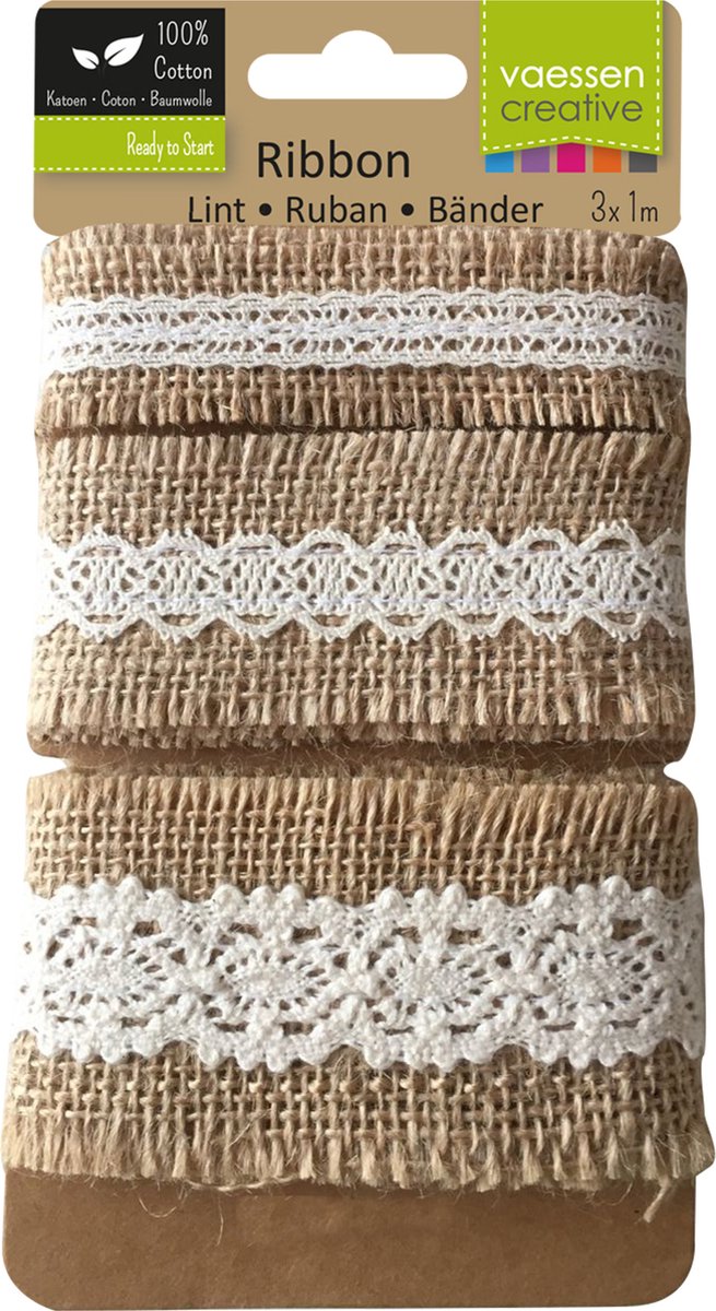 Assortiment juteband/kant naturel/ivoor 3x 1m