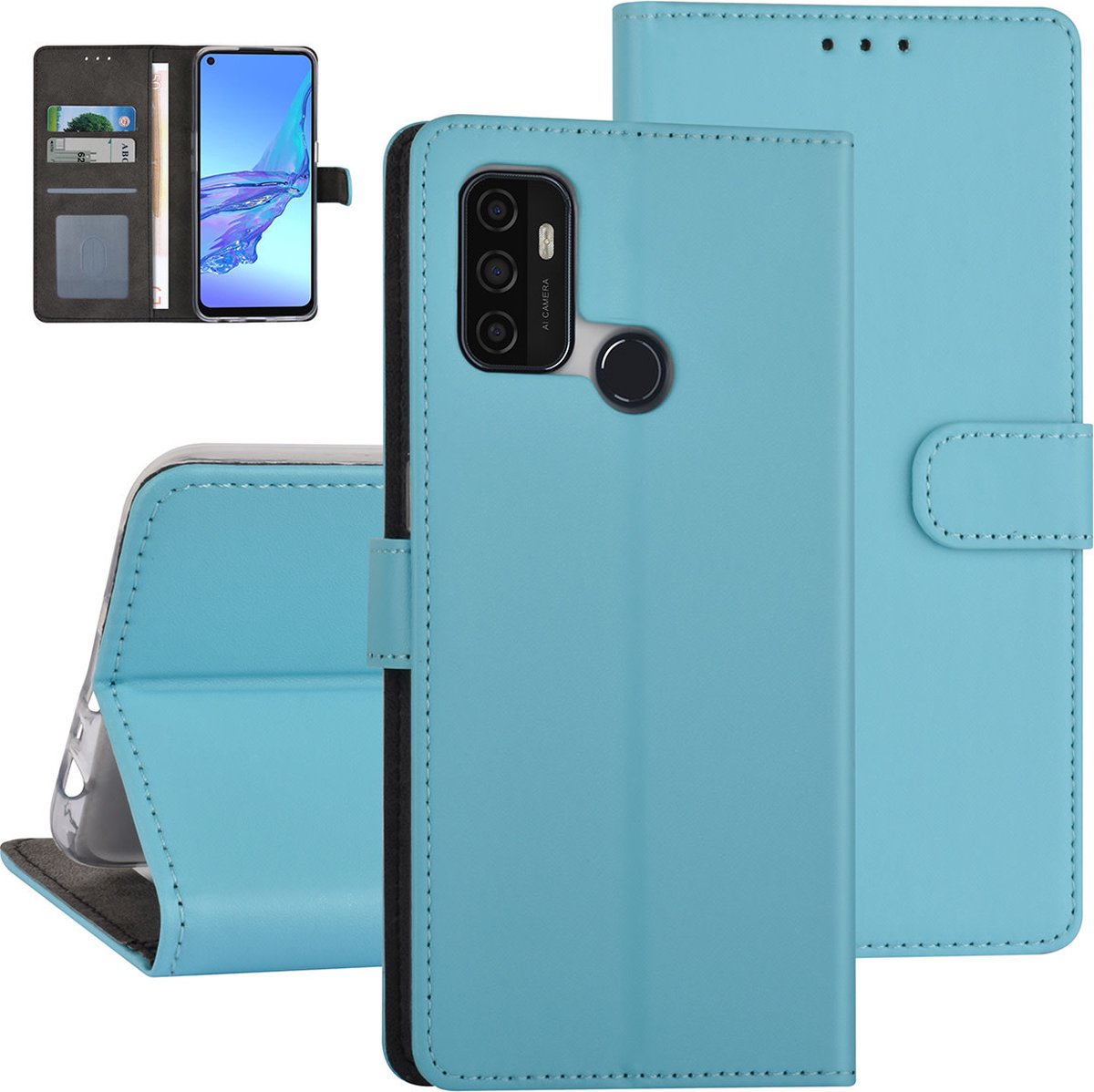 LichtBlauw hoesje voor Oppo A53s - Book Case - Pasjeshouder - Magneetsluiting