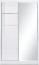 InspireMe-  Zweefdeurkast Kledingkast met Spiegel Garderobekast met planken en kledingstang - 120x61x200 cm (BxDxH) - NOAH 05 (Wit)