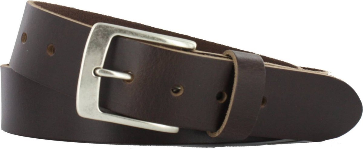 Leren Dames/Heren Riem | 4cm breed | Riemmaat: 105cm (totale lengte: 120cm) | 100% echt leer | Kleur: donker bruin | Nikkelvrije gesp