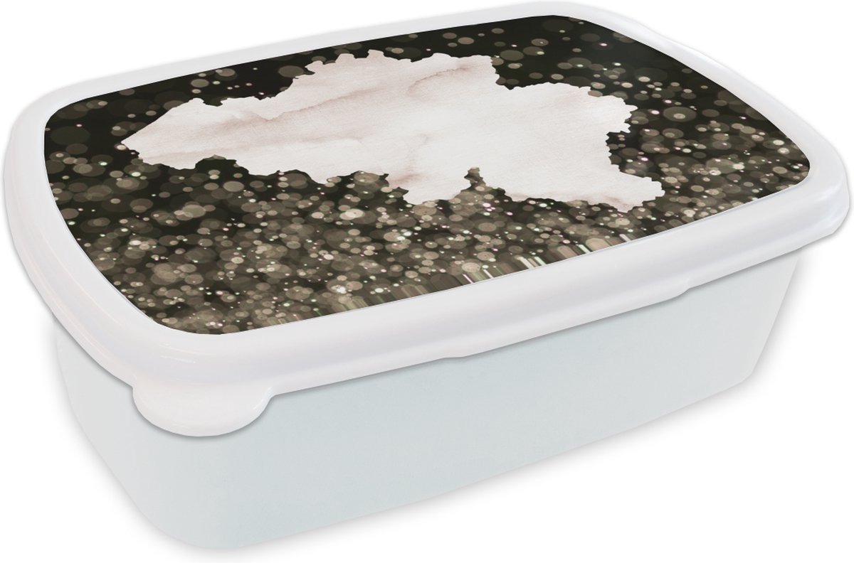 Broodtrommel Wit - Lunchbox - Brooddoos - Kaart - België - Stippen - 18x12x6 cm - Volwassenen
