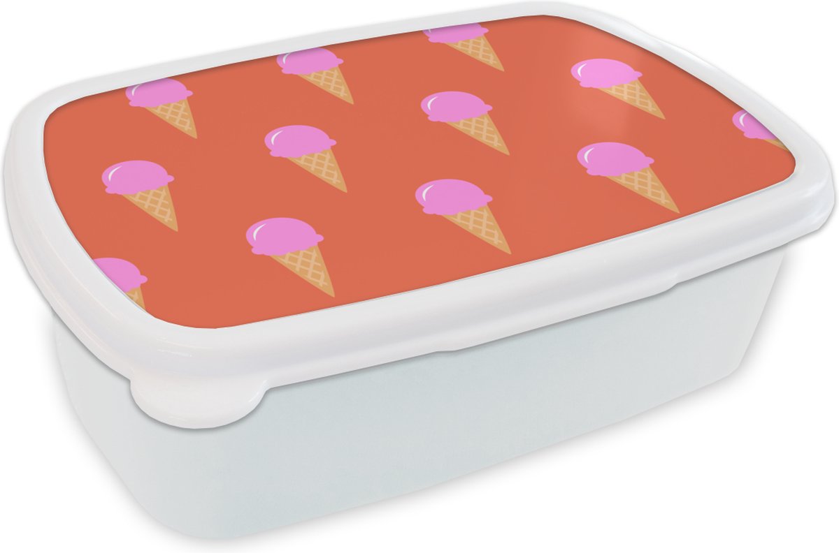 Broodtrommel Wit - Lunchbox - Brooddoos - IJs - Patronen - Roze - Rood - 18x12x6 cm - Volwassenen