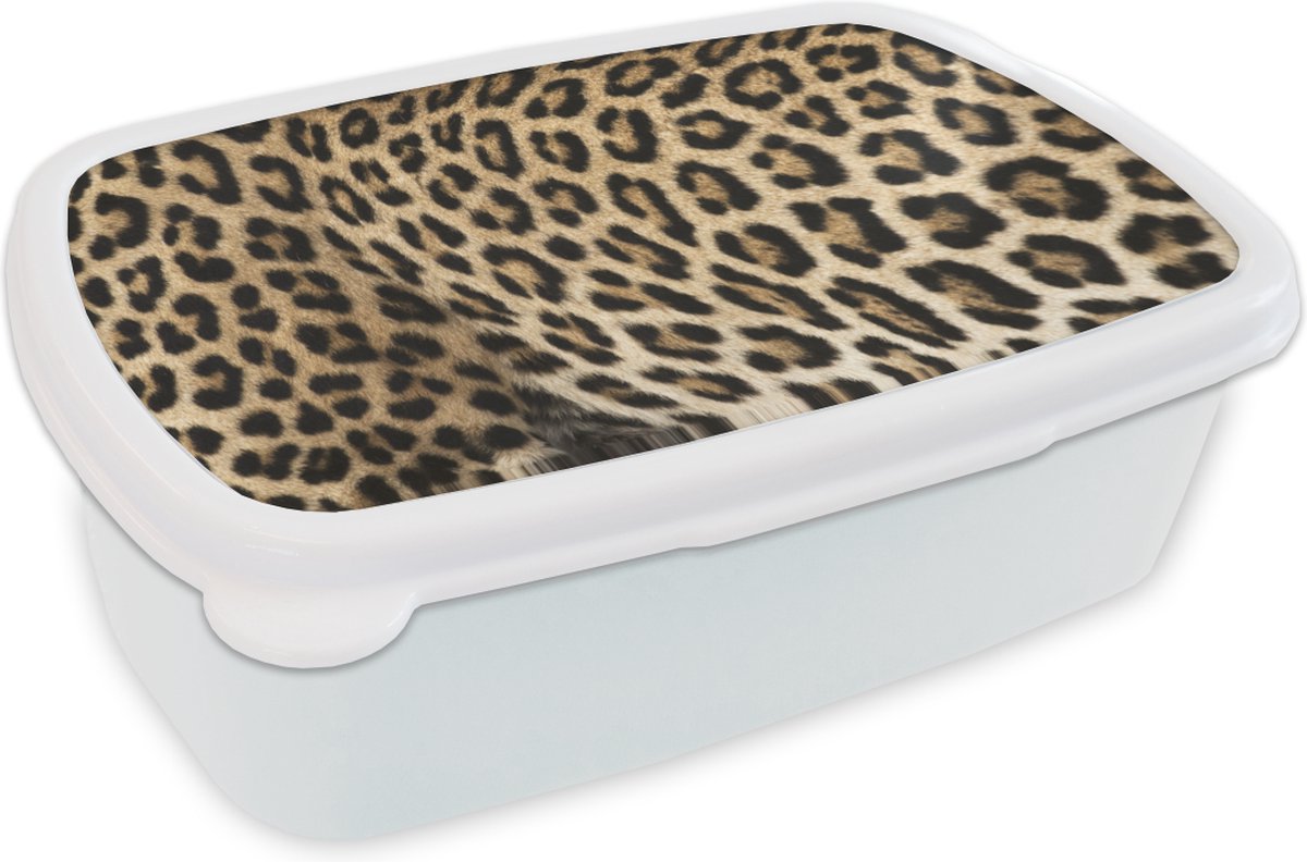 Broodtrommel Wit - Lunchbox - Brooddoos - Pantervacht - 18x12x6 cm - Volwassenen