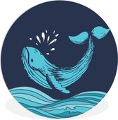 WallCircle - Wandcirkel ⌀ 60 - Een illustratie van een walvis boven de golven - Ronde schilderijen woonkamer - Wandbord rond - Muurdecoratie cirkel - Kamer decoratie binnen - Wanddecoratie muurcirkel - Woonaccessoires