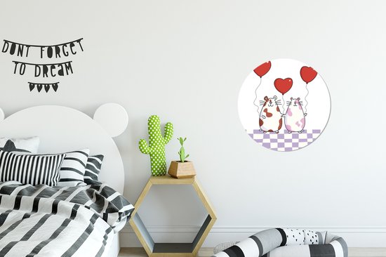 illustration deux cochons d'Inde avec des ballons coeur Assiette en plastique cercle mural circle 30 cm - impression photo sur cercle mural / cercle vivant (décoration murale)