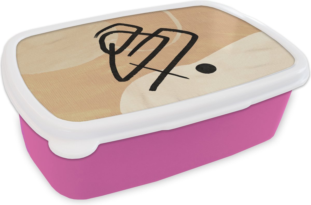 Broodtrommel Roze - Lunchbox - Brooddoos - Abstract - Zwart - Bruin - 18x12x6 cm - Kinderen - Meisje