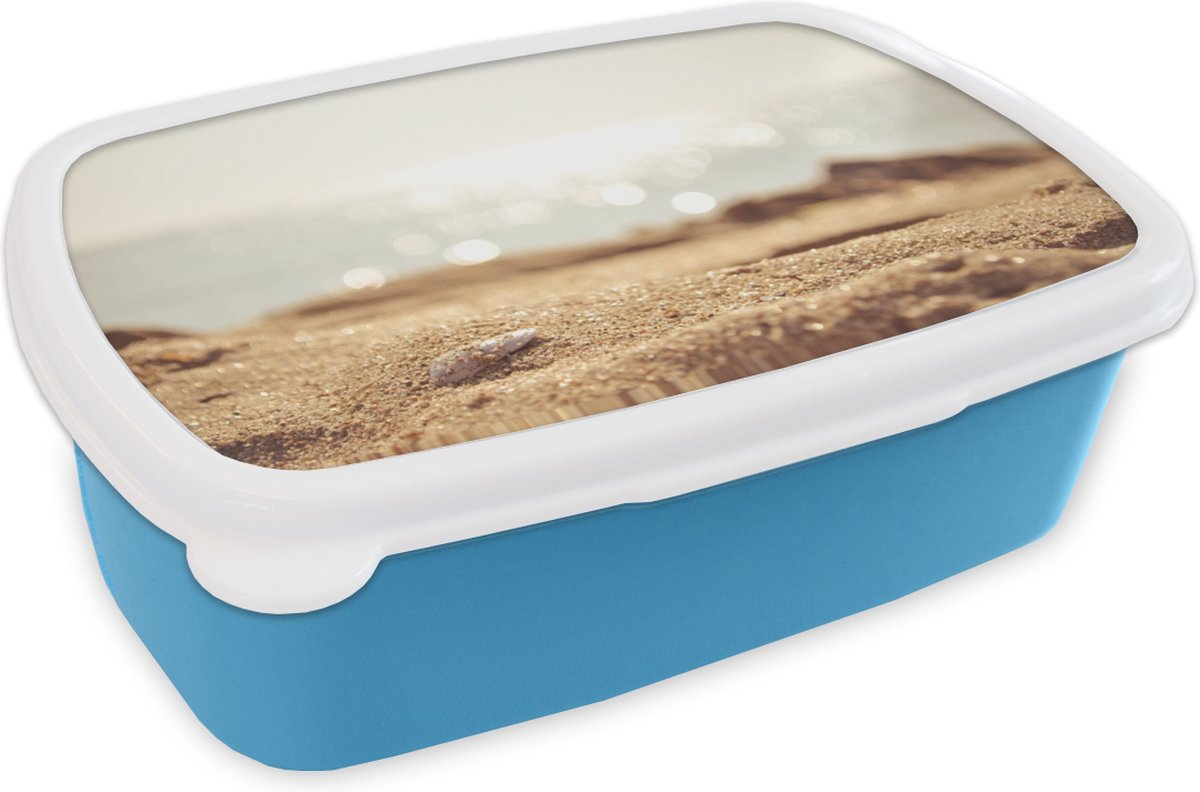 Broodtrommel Blauw - Lunchbox - Brooddoos - Strand - Zand - Schelp - 18x12x6 cm - Kinderen - Jongen