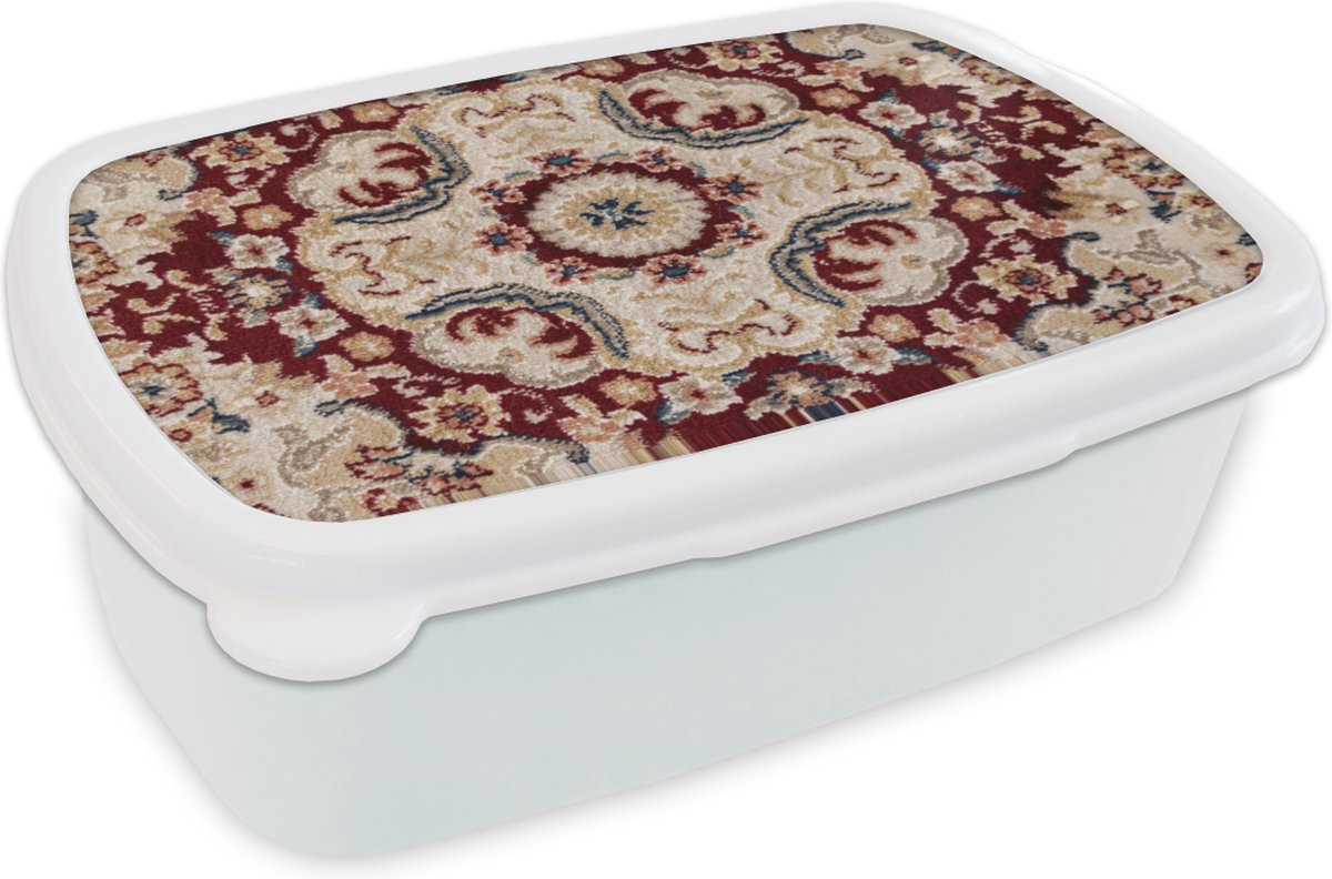 Broodtrommel Wit - Lunchbox - Brooddoos - Patronen - Tapijt - Rood - Bruin - 18x12x6 cm - Volwassenen