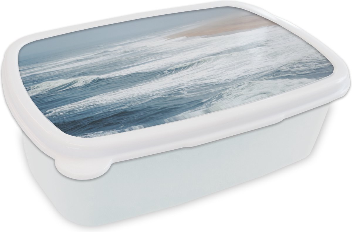 Broodtrommel Wit - Lunchbox - Brooddoos - Water - Zee - Golven - Strand - 18x12x6 cm - Volwassenen