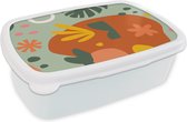 Broodtrommel Wit - Lunchbox - Brooddoos - Monstera - Planten - Patronen - 18x12x6 cm - Volwassenen