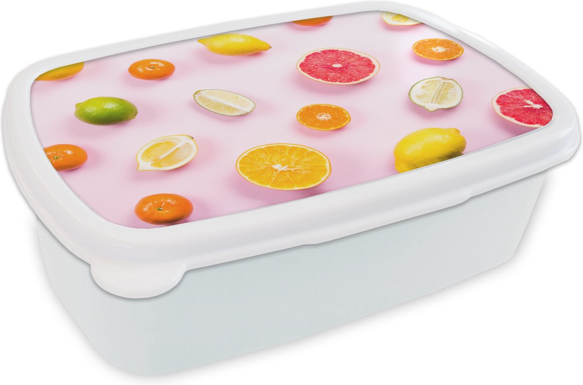 Broodtrommel Wit - Lunchbox - Brooddoos - Citroen - Limoen - Citrus - 18x12x6 cm - Volwassenen