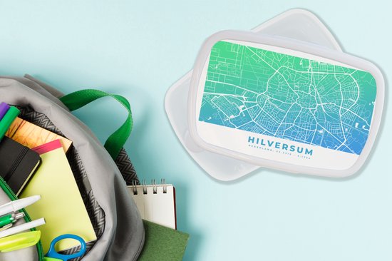 Boîte à pain Wit - Boîte à lunch - Boîte à pain - Plan de la ville - Hilversum - Vert - Blauw - 18x12x6 cm - Adultes