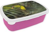 Broodtrommel Roze - Lunchbox - Brooddoos - Toekan - Bladeren - Tak - 18x12x6 cm - Kinderen - Meisje