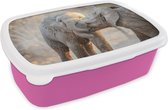 Broodtrommel Roze - Lunchbox - Brooddoos - Olifanten - Knuffel - Afrikaans - 18x12x6 cm - Kinderen - Meisje