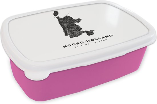 Boîte à lunch Rose - Boîte à lunch - Boîte à pain - Holland du Nord - Pays- Nederland - Carte routière - 18x12x6 cm - Enfants - Fille - Cadeau Sinterklaas - Distribution de cadeaux pour enfants - Cadeaux chaussures Sinterklaas