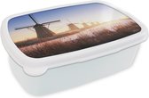 Broodtrommel Wit - Lunchbox - Brooddoos - De molens op de Kinderdijk - 18x12x6 cm - Volwassenen