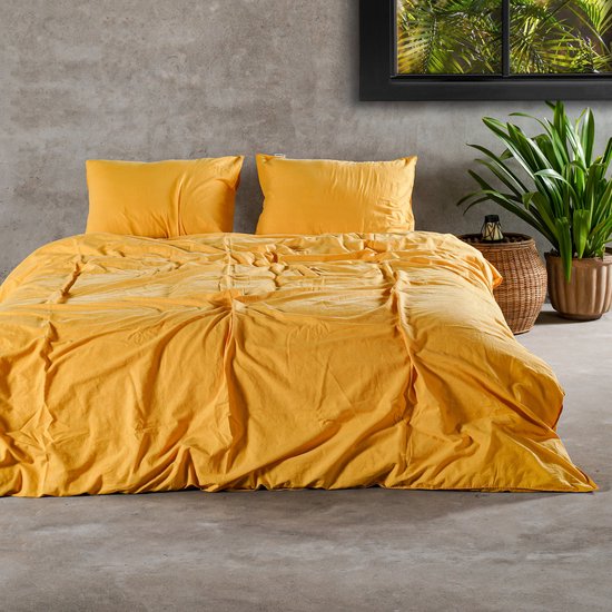 Charm & Co Stonewashed Moutarde - Housse de couette - Lit simple - 240 x 200/220 - Moutarde